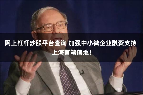 网上杠杆炒股平台查询 加强中小微企业融资支持 上海首笔落地！